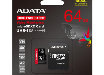 Memoria Micro SDXC ADATA Premier | 64GB | UHS-I U3 V30 | 100/80MB/s | AUSDX64GUI3V30SHA2-RA1 | Para Videovigilancia