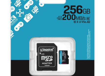 MEMORIA MICRO 256GB KINGSTON SDCG4/256GB CLASE 10 UHS-I V30  200 MB/S  PARA DRONES Y CAMARAS DEPORTIVAS