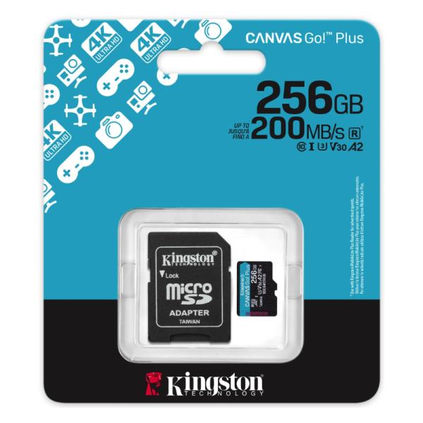 MEMORIA MICRO 256GB KINGSTON SDCG4/256GB CLASE 10 UHS-I V30  200 MB/S  PARA DRONES Y CAMARAS DEPORTIVAS