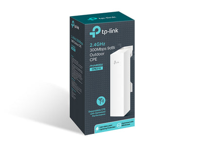 CPE210 TP-Link vista de perfil completa con dimensiones y diseño compacto