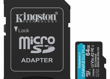 MEMORIA MICRO SD 64GB KINGSTON SDCG4/64GB CLASE 10 UHS-I V30 200 MB/S / 100 MB/S PARA DRONES Y CAMARAS DEPORTIVAS