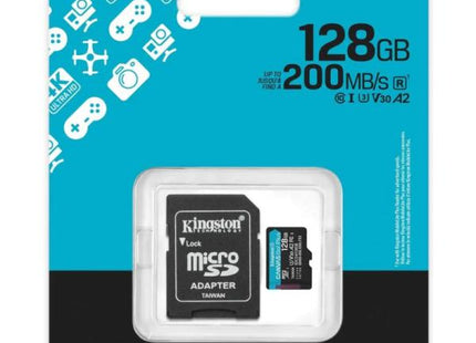 MEMORIA MICRO SD 128GB KINGSTON SDCG4/128GB CLASE 10 UHS-I V30 200 MB/S / 100 MB/S PARA DRONES Y CAMARAS DEPORTIVAS