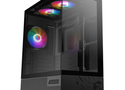 Case RGB MSI PAG PANO M110A torre media con panel lateral vidrio templado y abanicos RGB frontales
