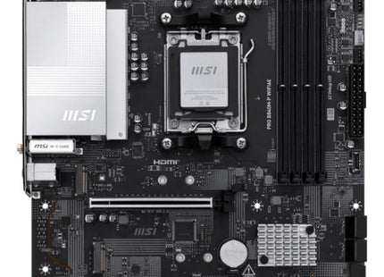 Tarjeta Madre MSI PRO B840M-P WIFI6E vista frontal con slots DDR5 y conectores