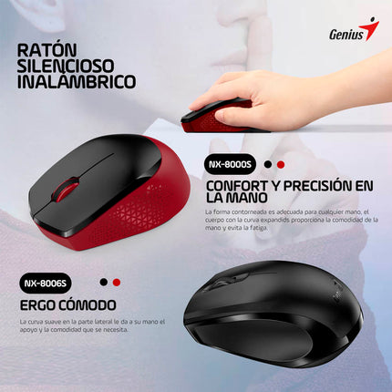 Mouse Genius RS2 NX-8000S | Inalámbrico | Con Receptor USB | 1200 DPI | Negro