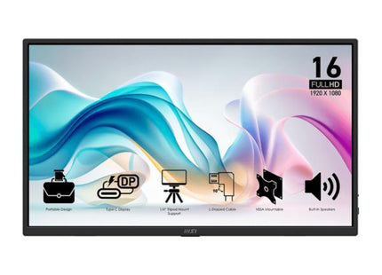 Monitor MSI PRO MP165 E6 | 15.6” | Full HD 1920 x 1080 | 60 Hz | IPS | Plano