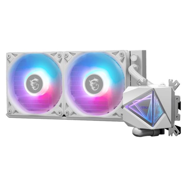 Sistema enfriamiento líquido MSI MAG CORELIQUID I240 RGB blanco con radiador 240mm vista frontal