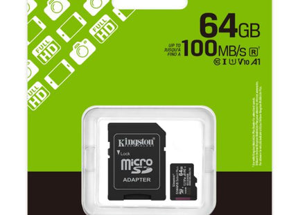 MEMORIA MICRO SD 64GB KINGSTON CLASE 10 UHS-I U1 100 MB/S PARA DISPOSITIVOS Y CAMARAS ANDROID