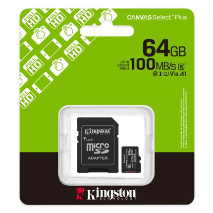 MEMORIA MICRO SD 64GB KINGSTON CLASE 10 UHS-I U1 100 MB/S PARA DISPOSITIVOS Y CAMARAS ANDROID