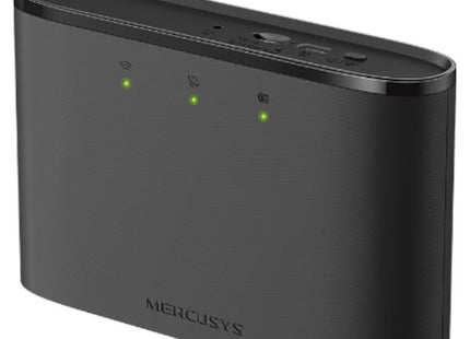 Router portátil MERCUSYS MT110 4G vista frontal con pantalla LED y logo de marca