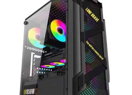 Case RGB Eagle Warrior CG08Q3RA003C vista frontal con ventiladores iluminados y panel de vidrio templado
