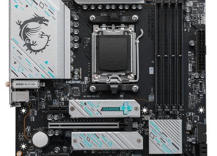 Tarjeta madre Gigabyte B650M Gaming Plus WiFi vista frontal con slots DDR5 y conectores