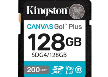 MEMORIA SDXC 128GB KINGSTON CANVAS GO PLUS GEN 4 200 MB/S PARA CÁMARAS Y VIDEOS 4K SDG4/128GB