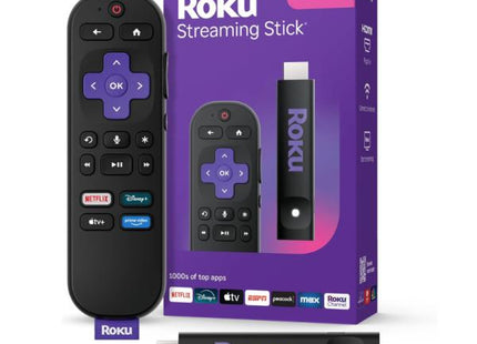 Roku Stick HD 2025 dispositivo streaming compacto con control remoto por voz