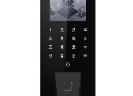 Control de acceso Hikvision DS-K1T807MBFWX con teclado táctil y lector de huellas dactilares vista frontal
