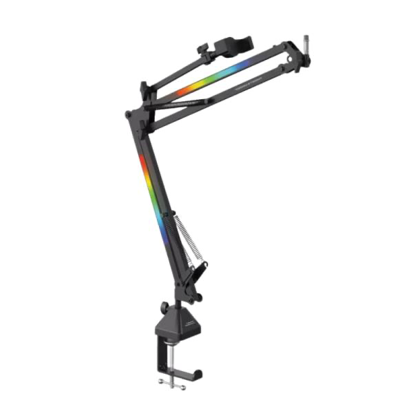 Soporte de micrófono Thonet Vander VX100 con iluminación RGB multicolor y base antideslizante vista frontal