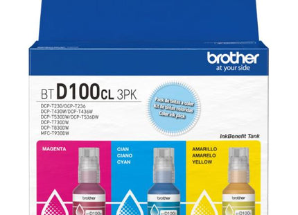 KIT DE TINTA 3 RECARGAS BROTHER BTD100CL3PKMEX INKBENEFIT CIAN / MAGENTA / AMARILLO