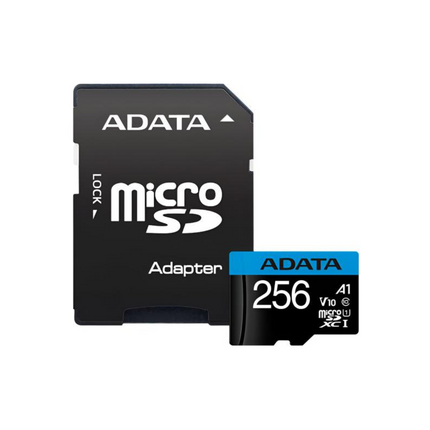 Memoria Micro SD ADATA | 256GB | Clase 10 | UHS-I U1 A1 | 100MB/s lectura | Con adaptador SD