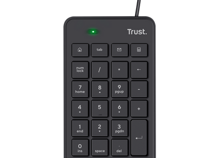 Teclado numérico Trust Xalas USB negro vista frontal completa con 23 teclas de perfil bajo