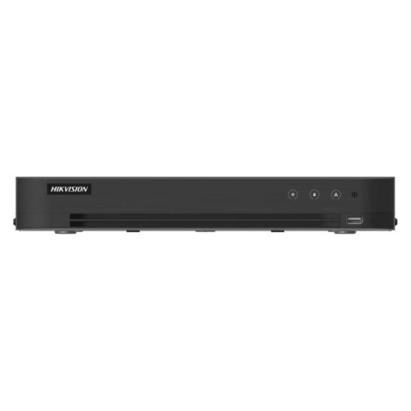 DVR Hikvision IDS-7216HUHI-M2/XT vista frontal con panel de conexiones 16 canales 4K