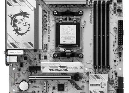 Tarjeta madre MSI B850M Gaming Plus WiFi 6E vista frontal completa con conectores AM5
