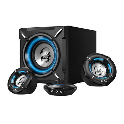 Parlante Genius SW1000 2.1 | 20W RMS | Subwoofer de Madera | Sonido Estéreo | Control de Volumen