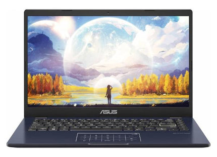 Laptop Asus VivoBook Go 14 negra vista frontal con pantalla encendida