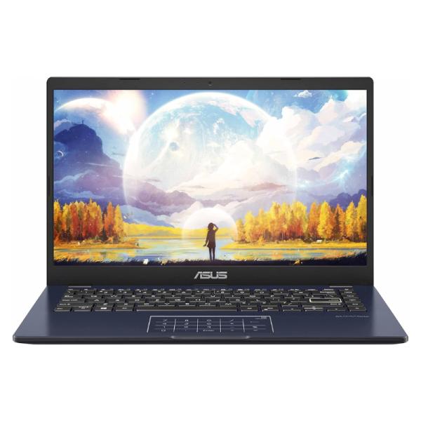 Laptop Asus VivoBook Go 14 negra vista frontal con pantalla encendida