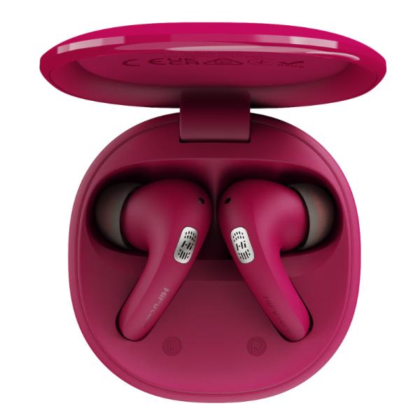 Audífonos HiFuture FlyBuds4 AI Bluetooth rosa true wireless con estuche de carga