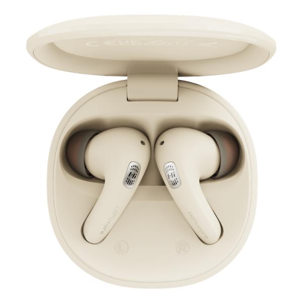 Audífonos HiFuture FlyBuds4 AI color latte con estuche de carga Bluetooth 5.4