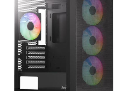 Case gaming Aerocool B310A mini tower negro con ventiladores RGB frontales y panel lateral de vidrio