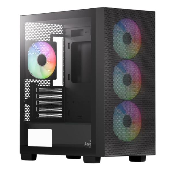 Case gaming Aerocool B310A mini tower negro con ventiladores RGB frontales y panel lateral de vidrio