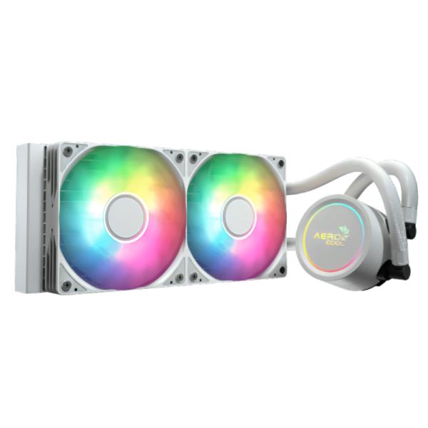 Sistema de enfriamiento líquido AeroCool Abyss L240R AIO 240mm con iluminación RGB blanco vista frontal