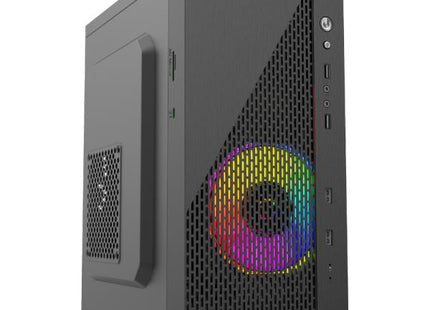 Case Nova CM01H1RA001 mini tower negro con panel frontal y puertos USB Type-C vista frontal