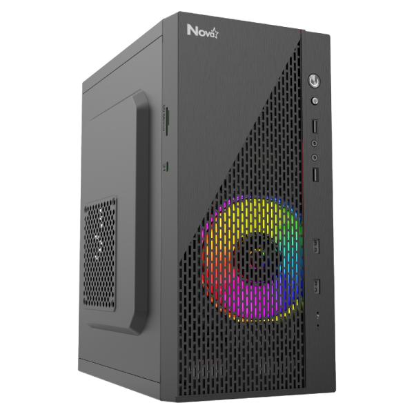 Case Nova CM01H1RA001 mini tower negro con panel frontal y puertos USB Type-C vista frontal