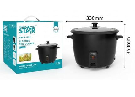 Olla arrocera eléctrica Winning Star ST-2000 negro vista frontal con tapa cerrada