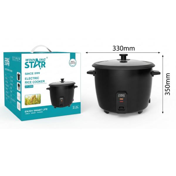 Olla arrocera eléctrica Winning Star ST-2000 negro vista frontal con tapa cerrada