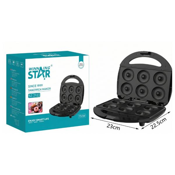 Máquina donas ST-2123 abierta mostrando placas antiadherentes interiores
