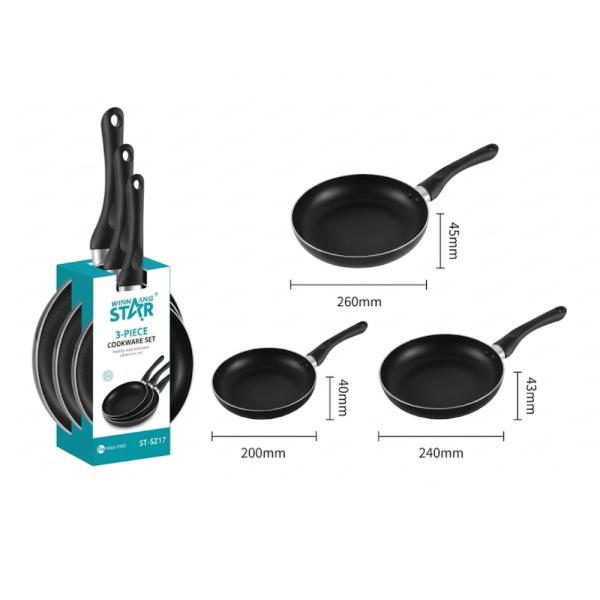 Set de Sartenes Winning Star, ST-5217, Aluminio, 3 Piezas