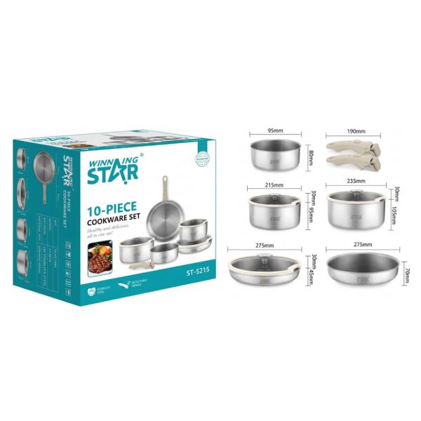 Set de Ollas Winning Star ST-5215, Aluminio, 10 Piezas