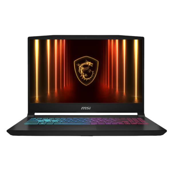 Laptop gaming MSI Katana 15 negra vista frontal con pantalla de 15.6 pulgadas