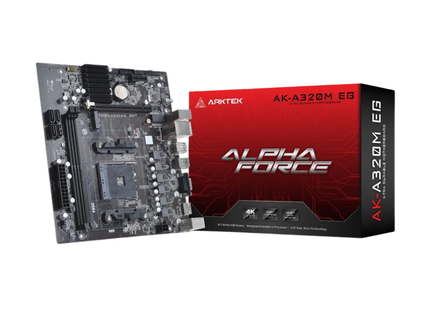 Tarjeta madre ARKTEK AK-A320M EG VS vista frontal completa con slots y conectores