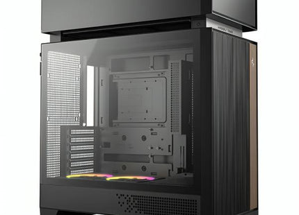 Case DEEPCOOL CL660 Mid Tower negro vista frontal con panel lateral y ventiladores 120mm