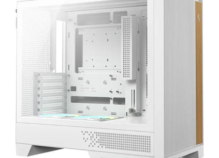 Case DeepCool CL600 blanco vista frontal con ventiladores 120mm instalados