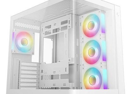 Case DeepCool CG530U blanco vista frontal con ventiladores 120mm y panel transparente