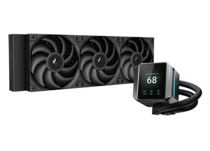 Sistema enfriamiento líquido DEEPCOOL Mystique 360 AIO completo con radiador 360mm negro vista frontal