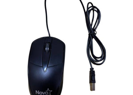 Mouse alámbrico NOVA MOD633US003C negro con cable USB vista frontal