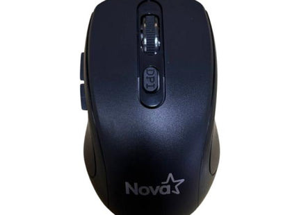 Mouse inalámbrico Nova Made360S001C negro vista frontal con botones y scroll