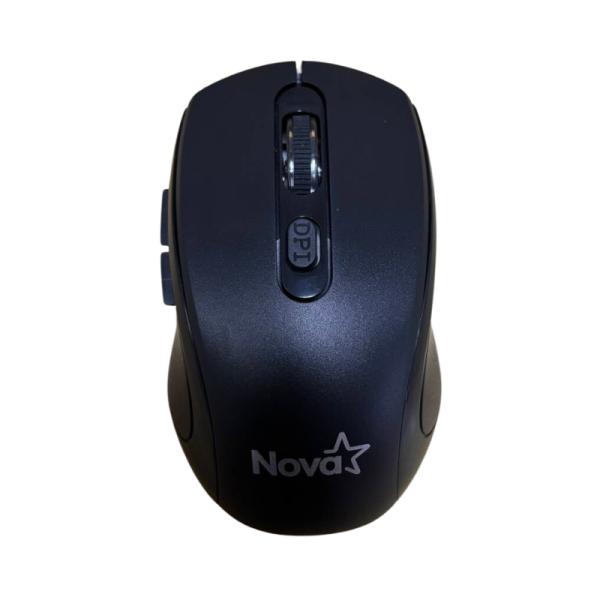 Mouse inalámbrico Nova Made360S001C negro vista frontal con botones y scroll