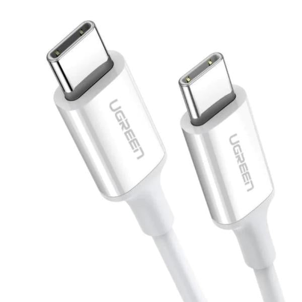 Cable UGREEN US264 USB-C a USB-C blanco de 2 metros vista frontal completa